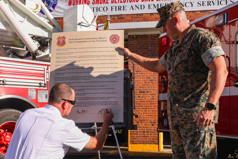 Lt. Col. Vanderwaal and the Quantico Fire Department sign Fire Prevention Proclamation
