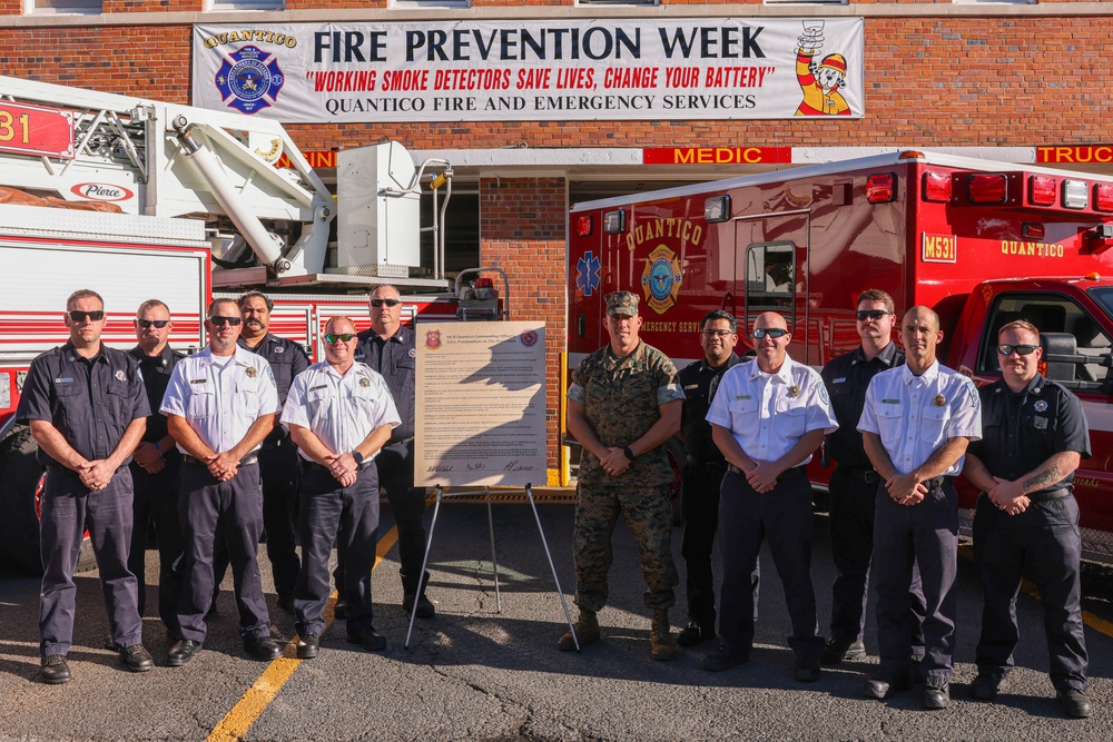 Lt. Col. Vanderwaal and the Quantico Fire Department sign Fire Prevention Proclamation
