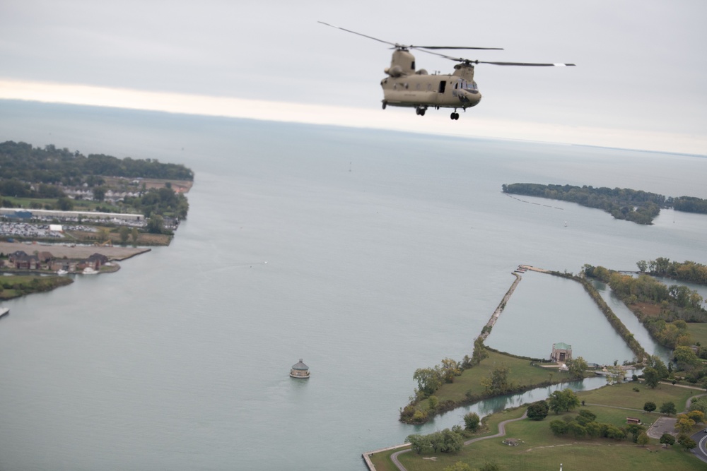 Michigan National Guard fly over Belle Isle Park, Detroit