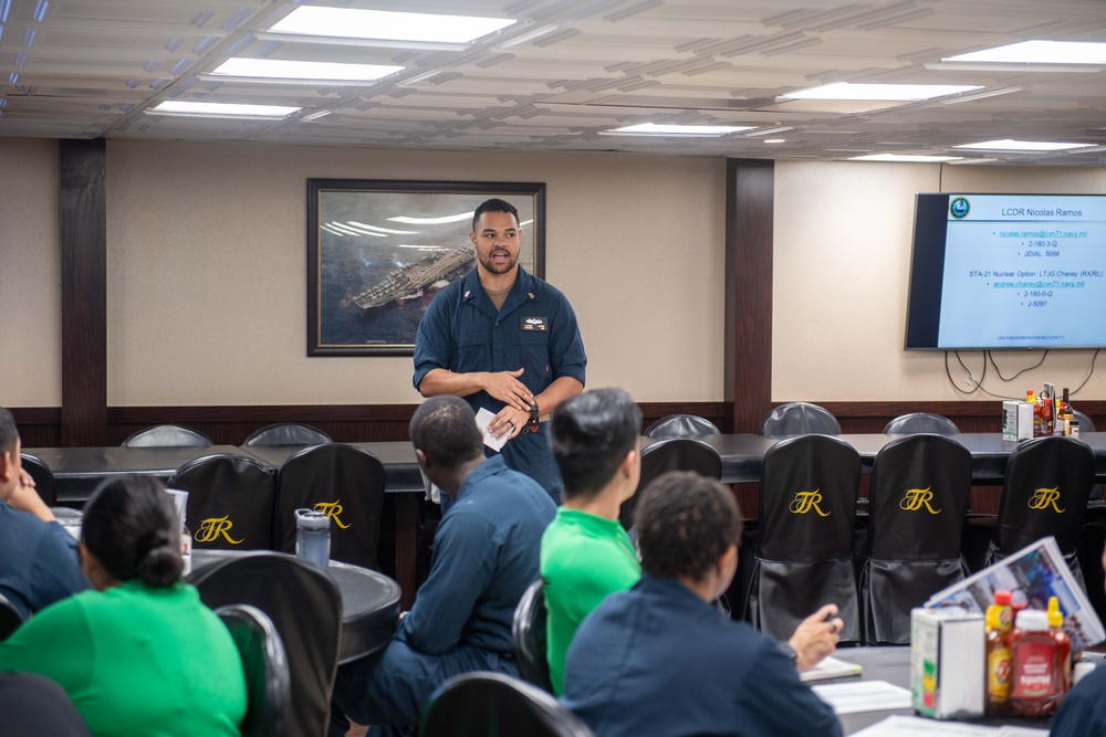 Briefing Commissioning Programs Aboard Theodore Roosevelt