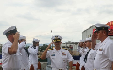 Sailors aboard the USS Howard hosts a reception as part of Sama Sama 2024