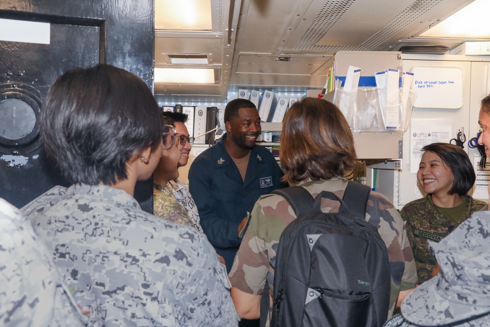 Sailors aboard USS Howard (DDG 83) conduct a shipboard tour for medical personnel during Sama Sama 2024 in Subic, PhilippinesReleased: Lt.j.g. Rebecca Moore Command Destroyer Squadron 7 desron7pao.gmail via DVIDS