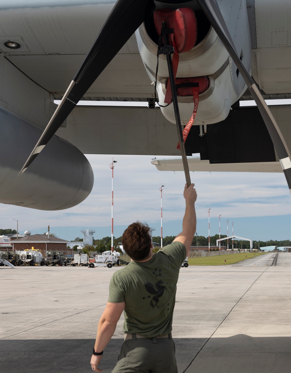 U.S. Marines with Marine Aerial Refueler Transport Squadron (VMGR) 252 conduct routine maintenance