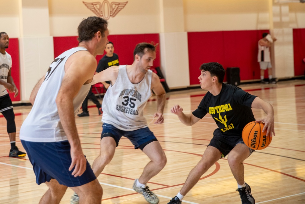 USS Tripoli Sailors participate in a basketball tournament