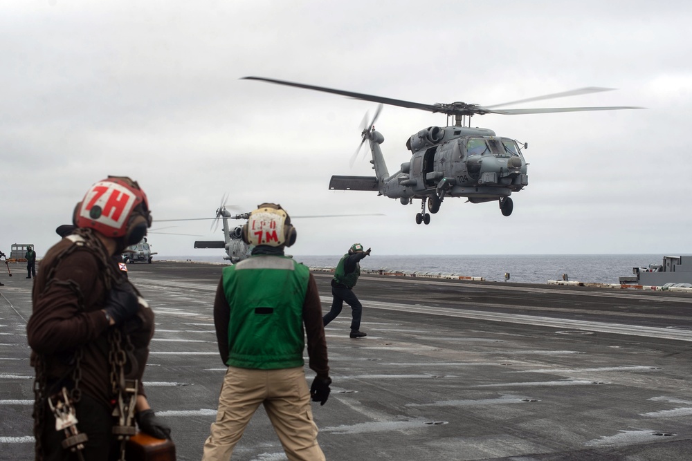 Helo Squadrons Fly Off from Theodore Roosevelt