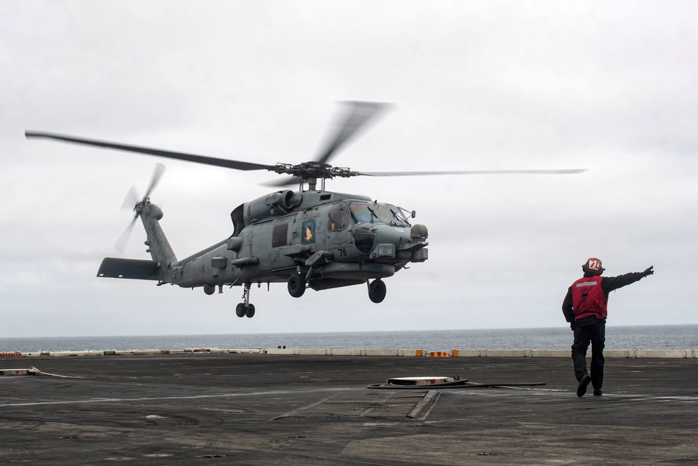 Helo Squadrons Fly Off from Theodore Roosevelt