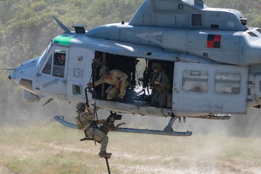 Multi-Purpose Canines Conduct Amphibious and Aerial Fast-Roping Training