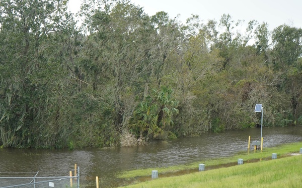 U.S. Army Corps of Engineers and South Florida Water Management work tirelessly to set up a pump system at Medard Reservoir to aid the flow of water to prevent flooding following Hurricane Milton on Oct. 10, 2024.