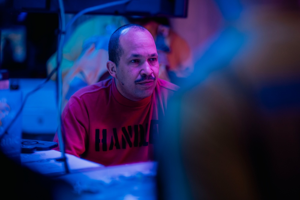 Sailors Brief in Flight Deck Control Aboard USS George Washington