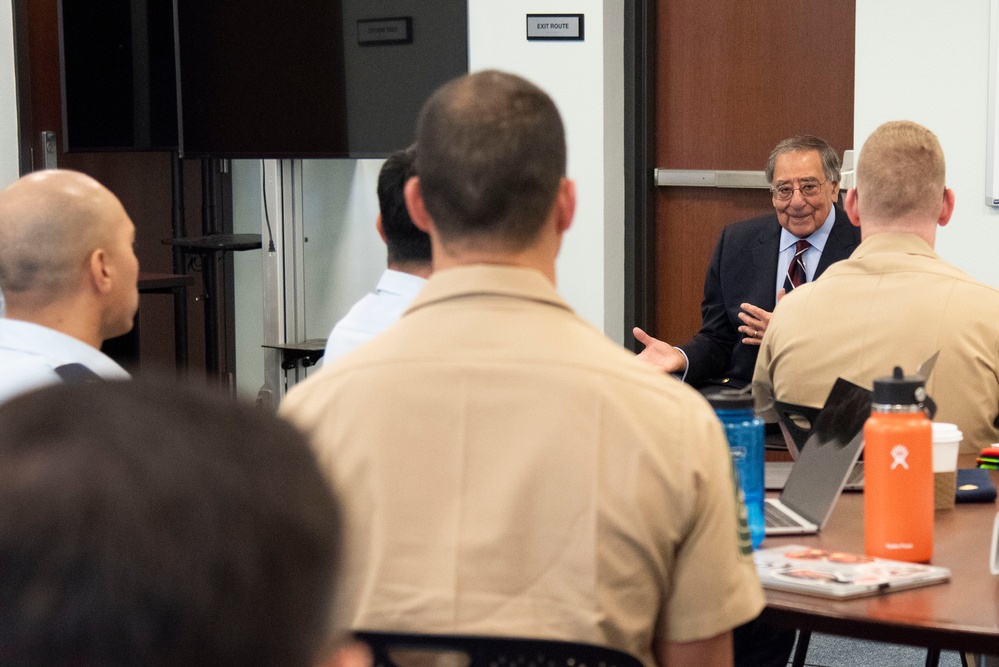 Former Secretary of Defense Leon Panetta engages with students