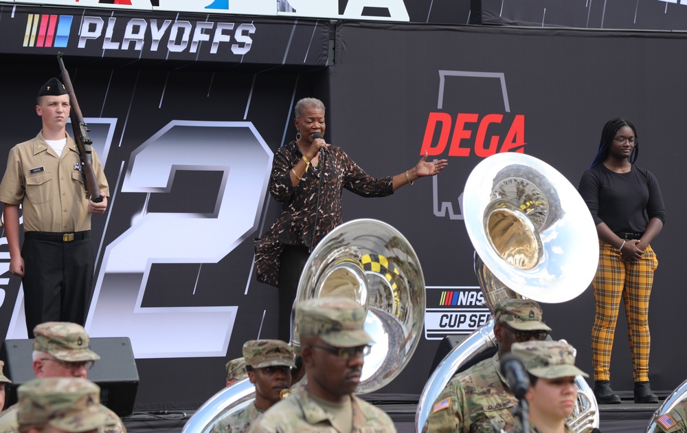 Army Reserve Soldier and Country Music singer Craig Morgan joins the 313th Army Band to perform the National Anthem at Talladega