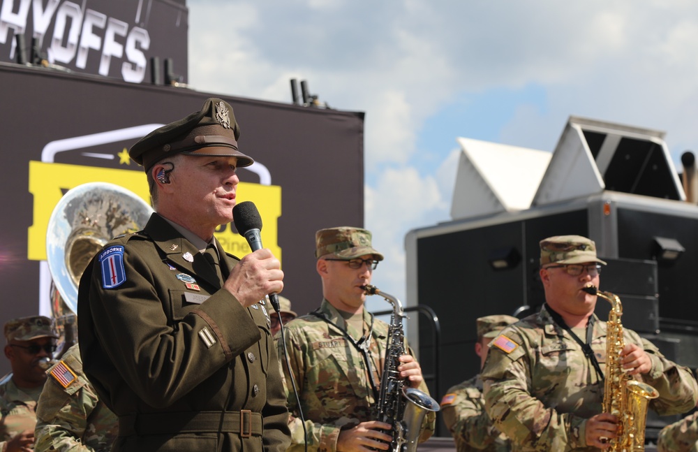 Army Reserve Soldier and Country Music singer Craig Morgan joins the 313th Army Band to perform the National Anthem at Talladega