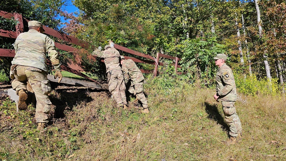 Screaming Eagles fix a fence and remove wreckage for a local citizen