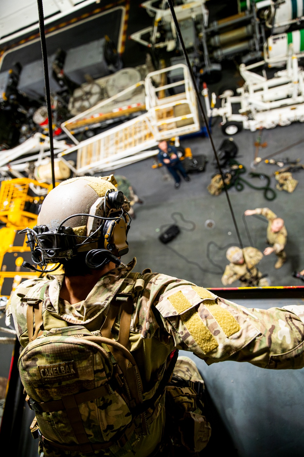 DVIDS - Images - EODMU 5 Fast Ropes in the Hangar Bay of USS George ...