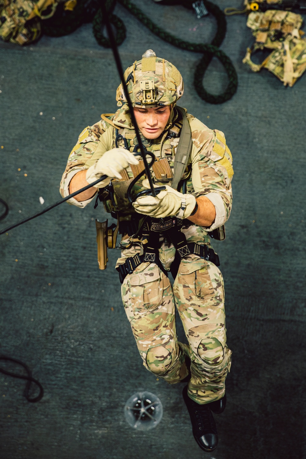 DVIDS - Images - EODMU 5 Fast Ropes in the Hangar Bay of USS George ...