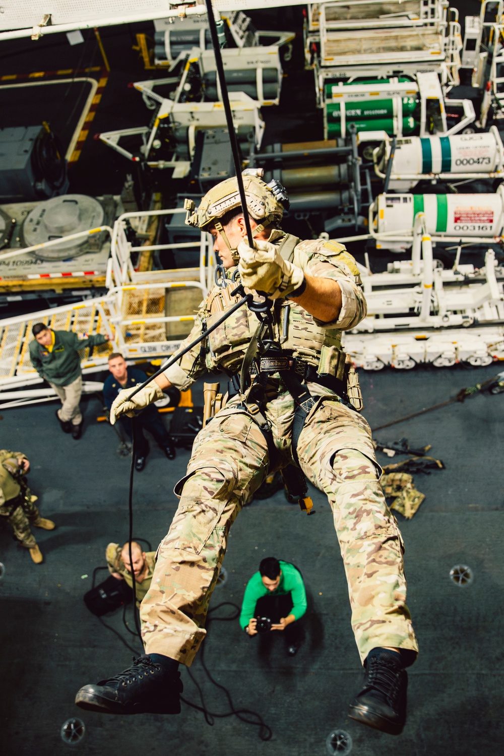 DVIDS - Images - EODMU 5 Fast Ropes in the Hangar Bay of USS George ...