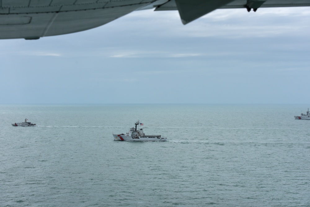 Coast Guard Air Station Miami aircrews fly over cutters in Tampa Bay after Hurricane Milton