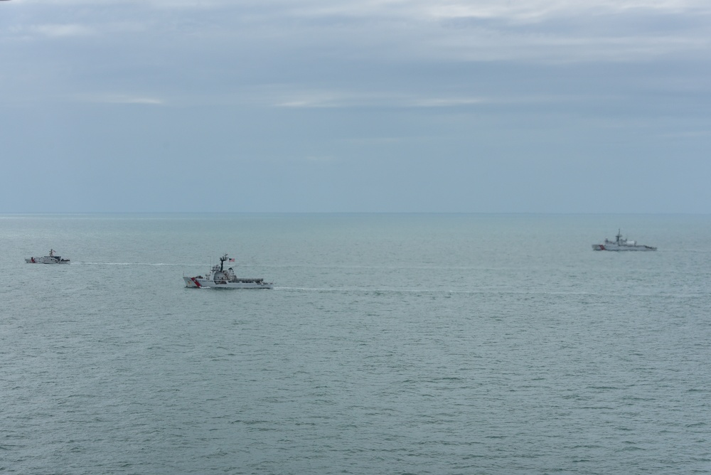 Coast Guard Air Station Miami aircrews fly over cutters in Tampa Bay after Hurricane Milton