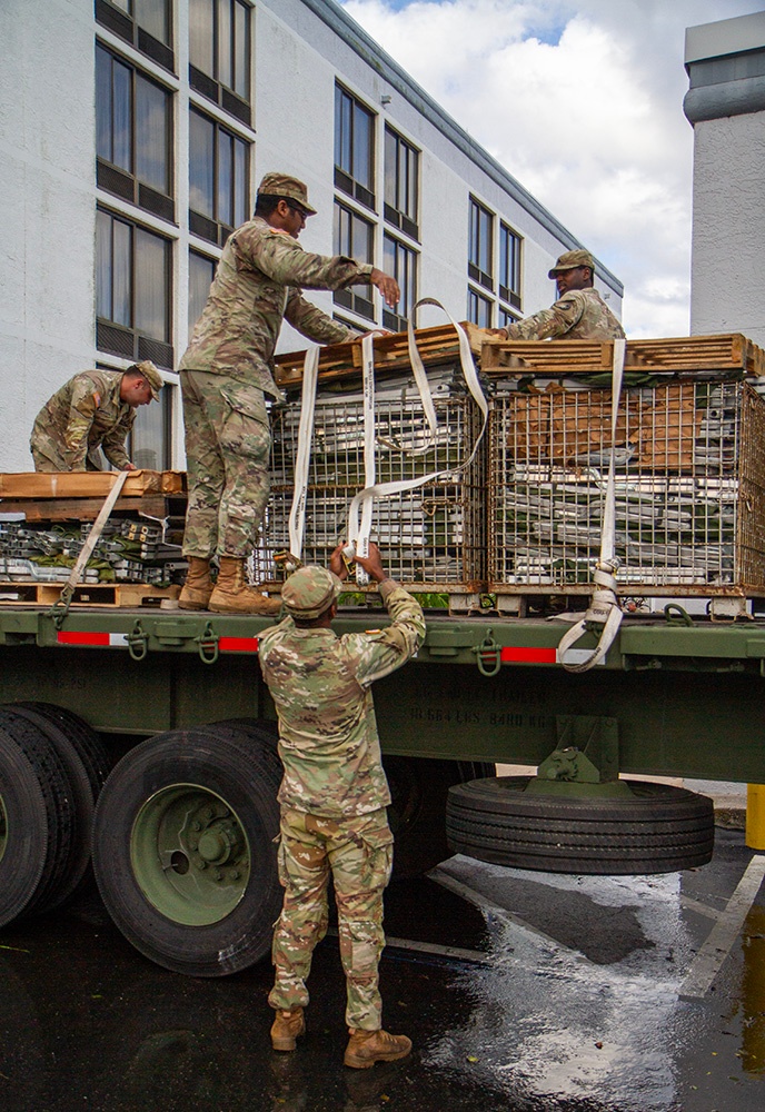 1218th Transportation Company secures gear for transport after Hurricane Milton landfall