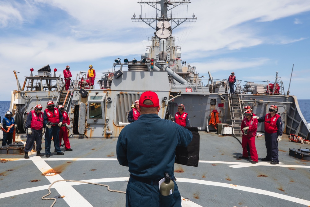 USS John S. McCain conducts flight deck casualty drill