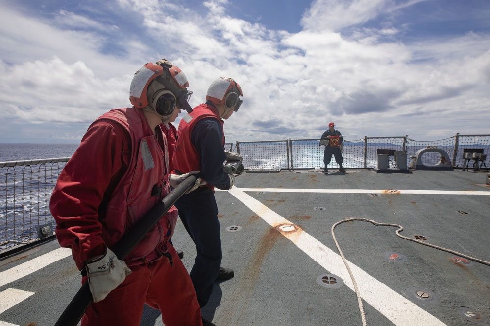 USS John S. McCain conducts flight deck casualty drill