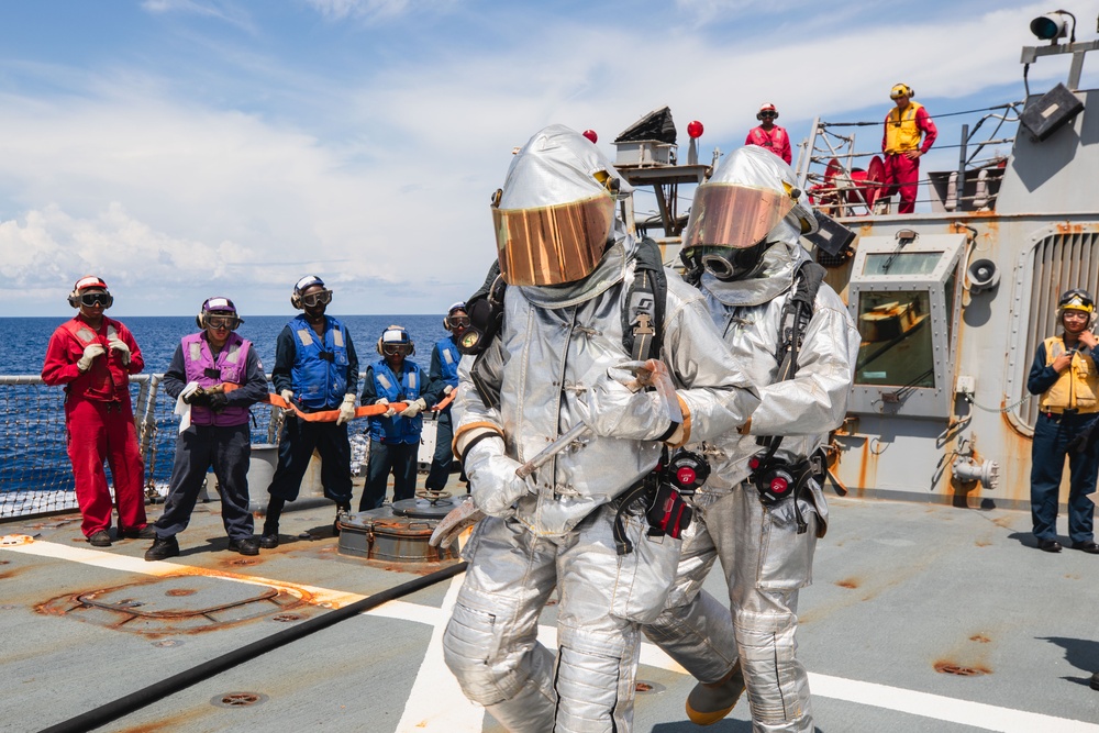 USS John S. McCain conducts flight deck casualty drill