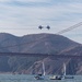 U.S. Navy Flight Demonstration Squadron, the Blue Angels, perform aerobatic formation maneuvers over San Francisco