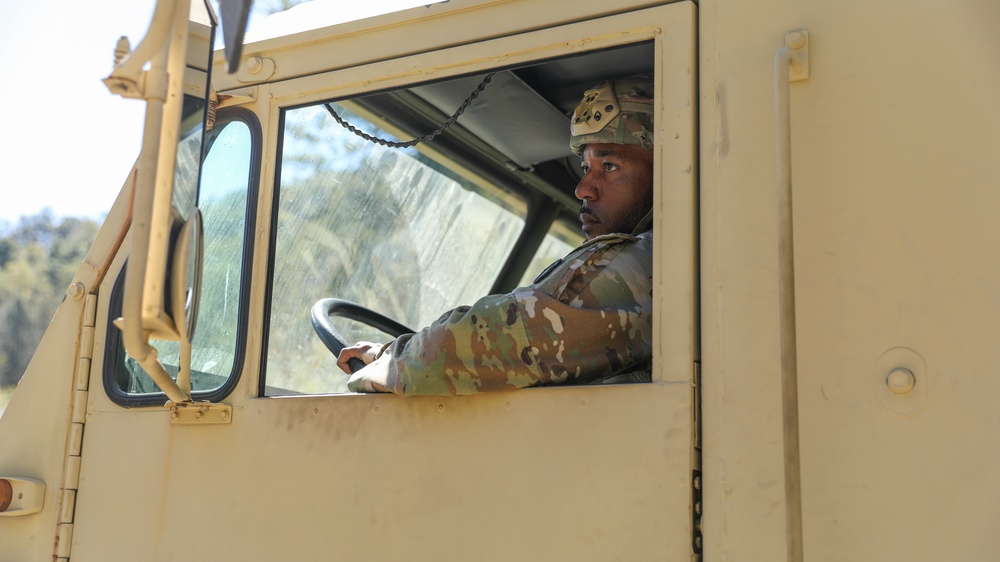 3rd Expeditionary Sustainment Command unload shipping containers in Fairview, North Carolina