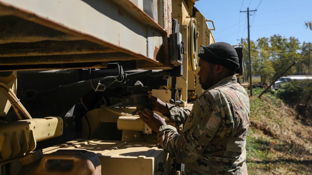 3rd Expeditionary Sustainment Command unload shipping containers in Fairview, North Carolina