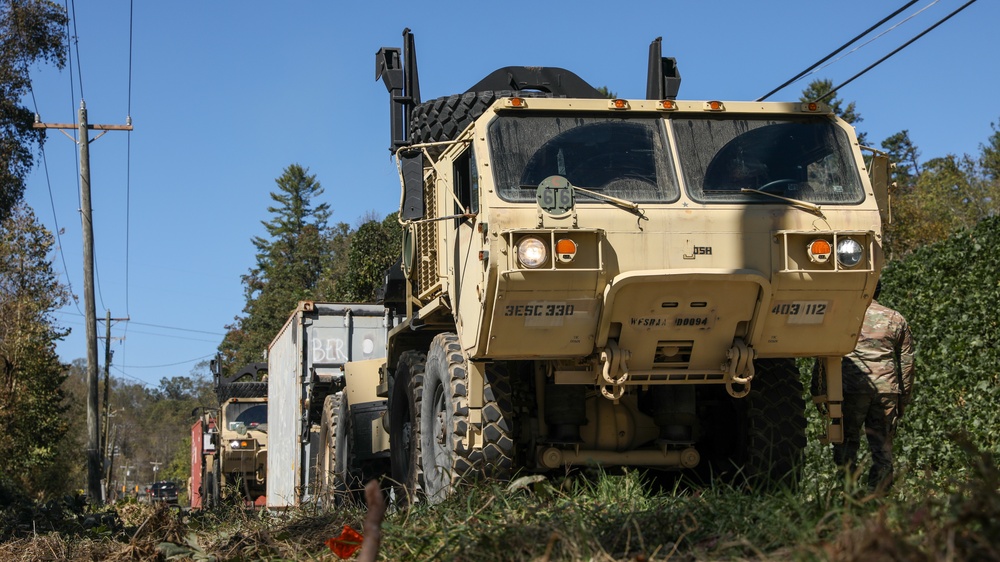 3rd Expeditionary Sustainment Command unload shipping containers in Fairview, North Carolina