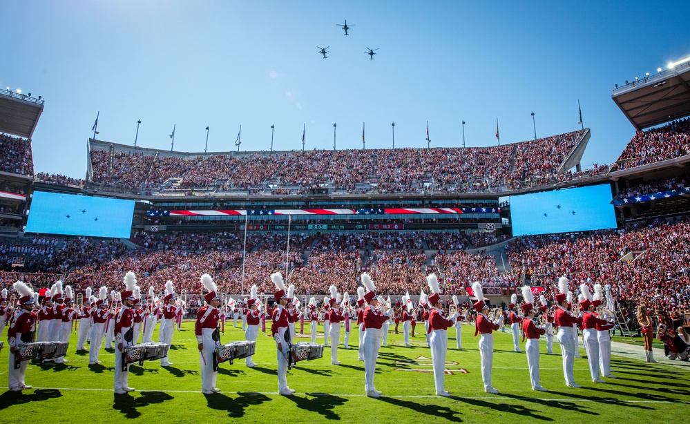 South Carolina Army National Guard, performs a flyover for the Alabama vs. South Carolina football game