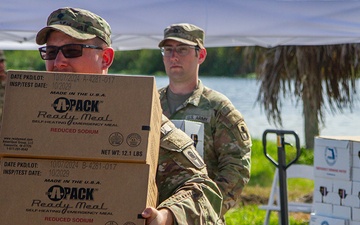 Florida Army National Guard mortarmen distribute emergency supplies after Hurricane Milton