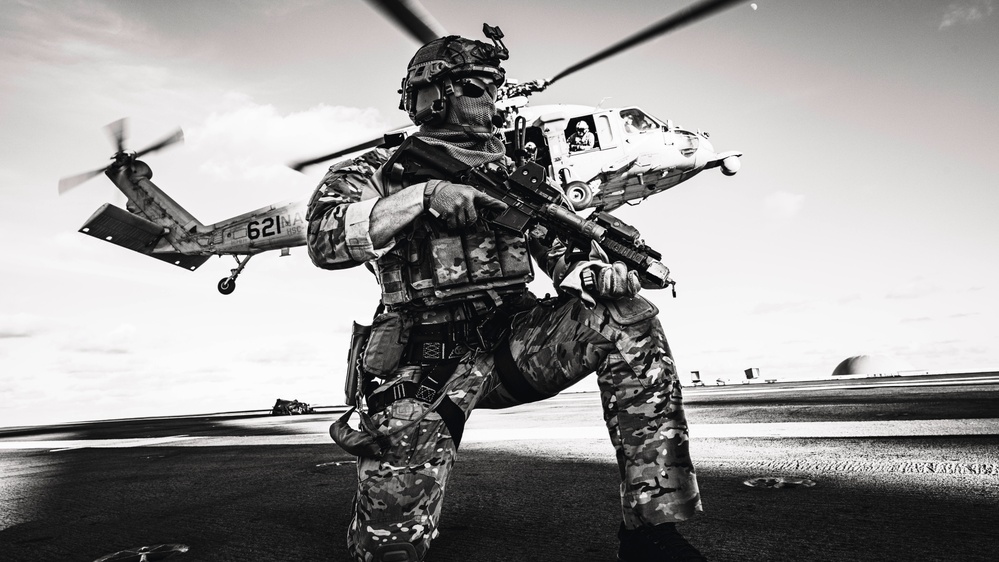 Explosive Ordnance Disposal Technicians Fast-Rope on the Flight Deck of USS George Washington