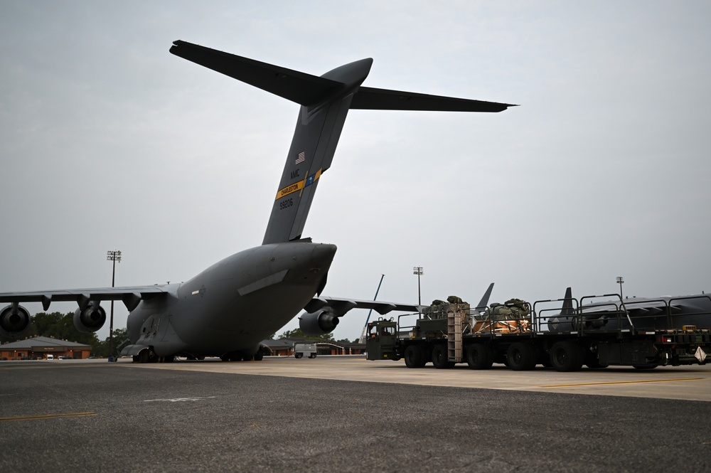 U.S. Air Force C-17s conduct air drop training in South Carolina