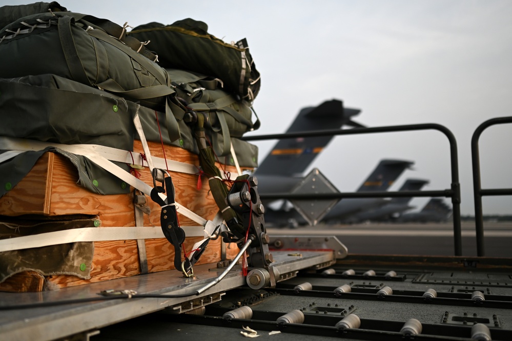 U.S. Air Force C-17s conduct air drop training in South Carolina