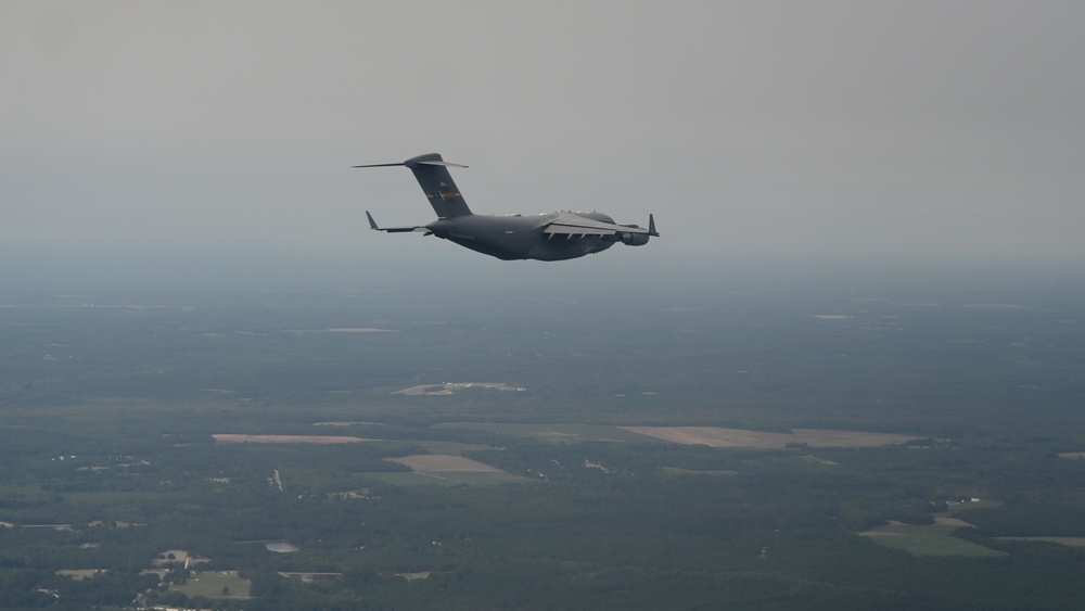 U.S. Air Force C-17s conduct air drop training in South Carolina