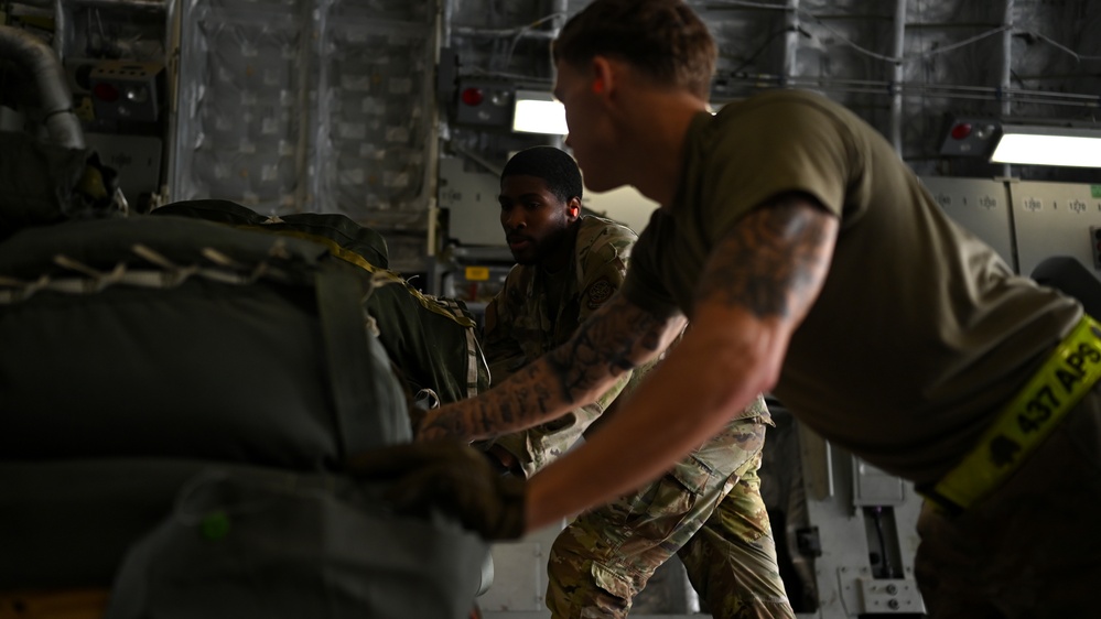 U.S. Air Force C-17s conduct air drop training in South Carolina