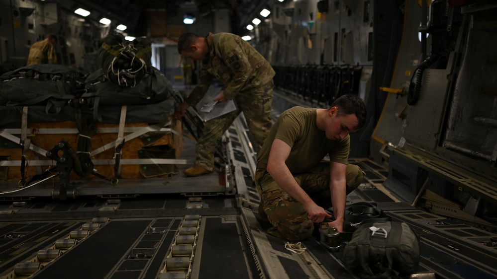 U.S. Air Force C-17s conduct air drop training in South Carolina