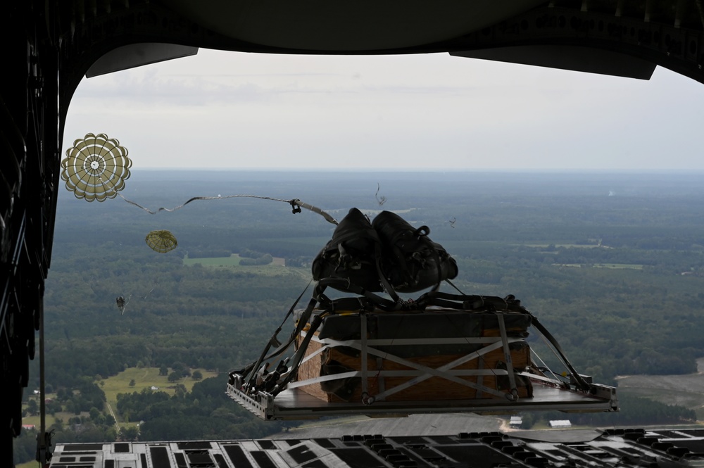 U.S. Air Force C-17s conduct air drop training in South Carolina