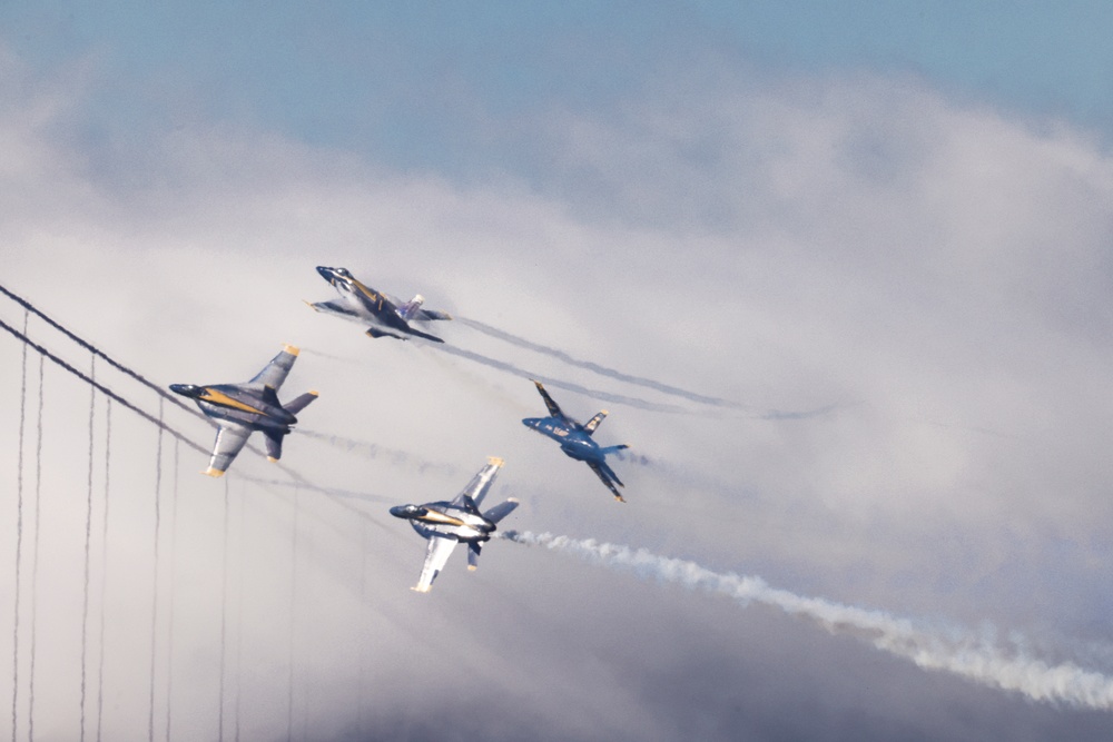 Blue Angels fly over Golden Gate Bridge for San Francisco Fleet Week Air Show 2024