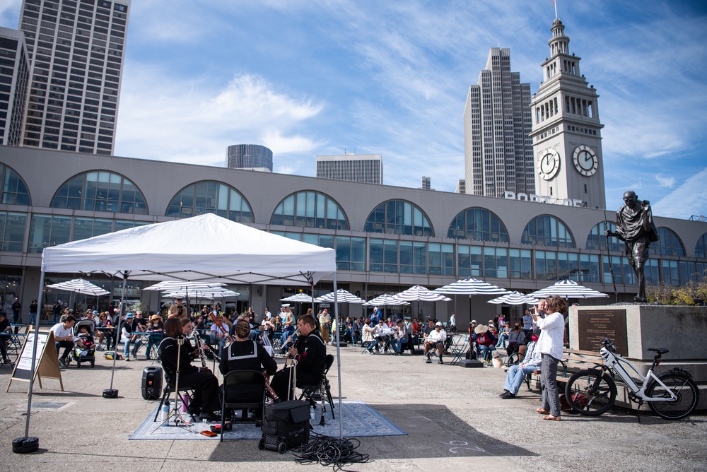 Navy Band Southwest's Prevailing Winds Quintet performs at the SF Ferry Building