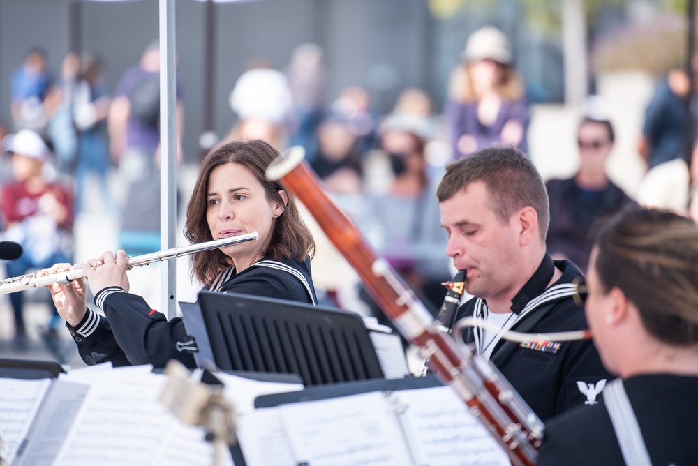 Navy Band Southwest's Prevailing Winds Quintet performs at the SF Ferry Building