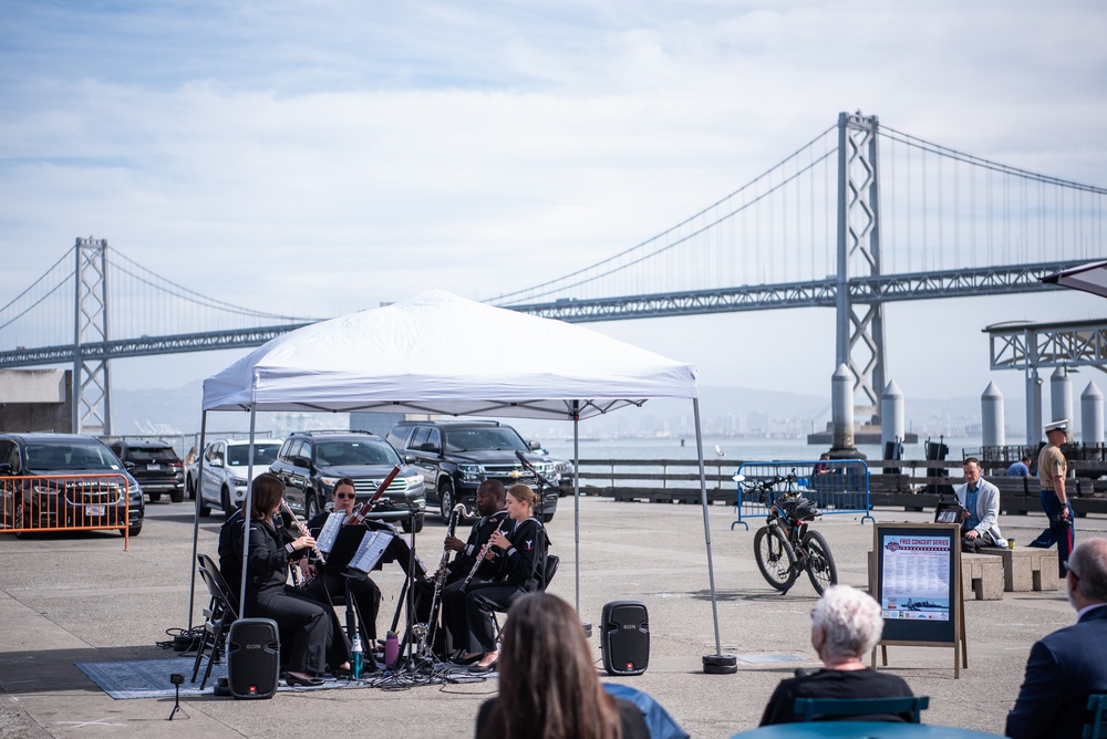 Navy Band Southwest's Prevailing Winds Quintet performs at the SF Ferry Building