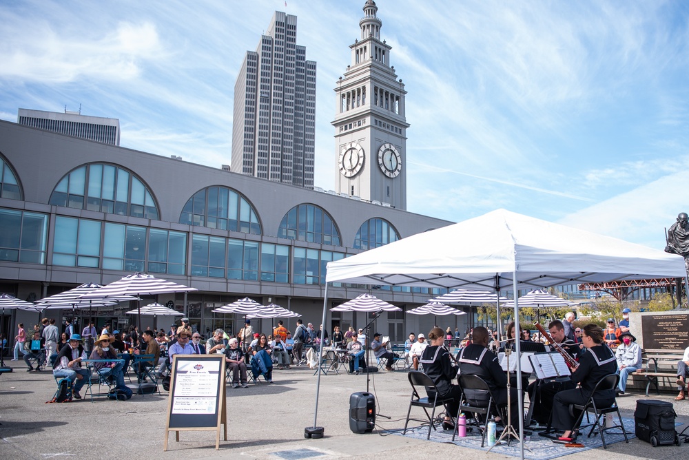 Navy Band Southwest's Prevailing Winds Quintet performs at the SF Ferry Building