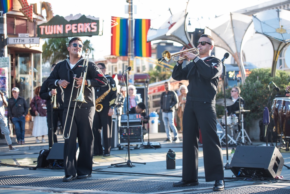 Navy Band Southwest's 32nd Street Brass Band performs in the Castro