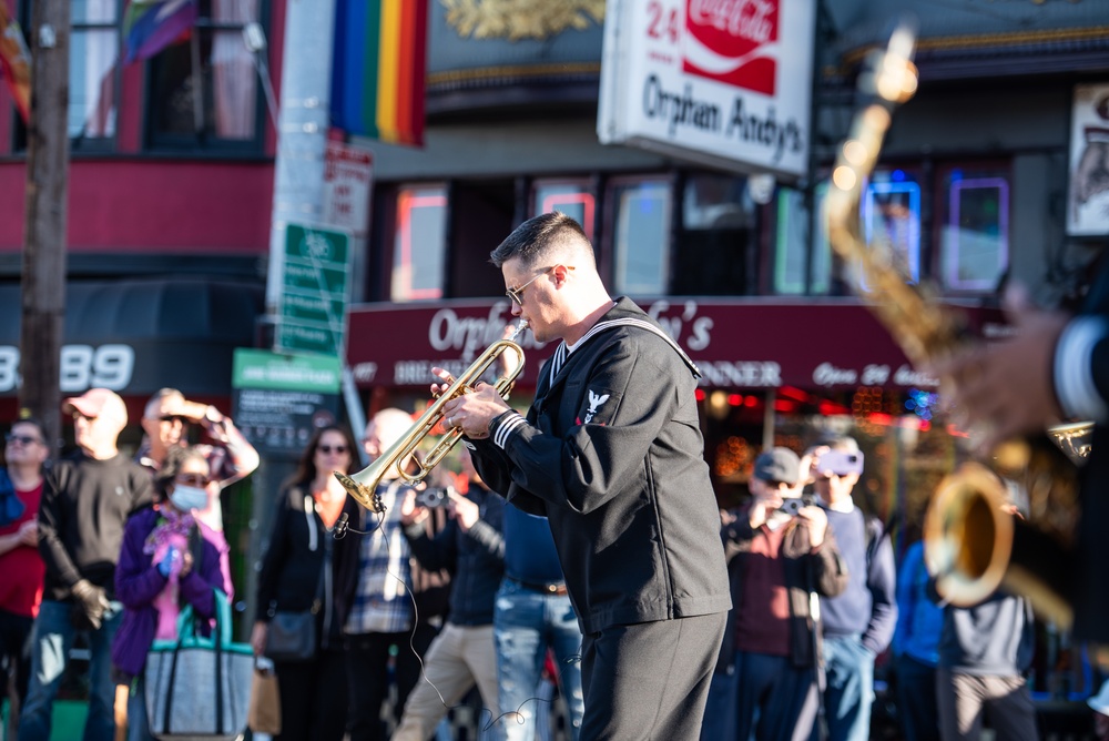 Navy Band Southwest's 32nd Street Brass Band performs in the Castro