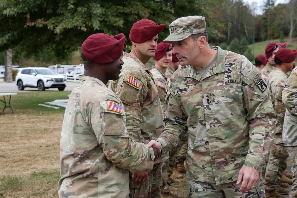Lt. Gen. Christopher Donahue visits Soldiers at LSA Castle for Hurricane Helene Relief