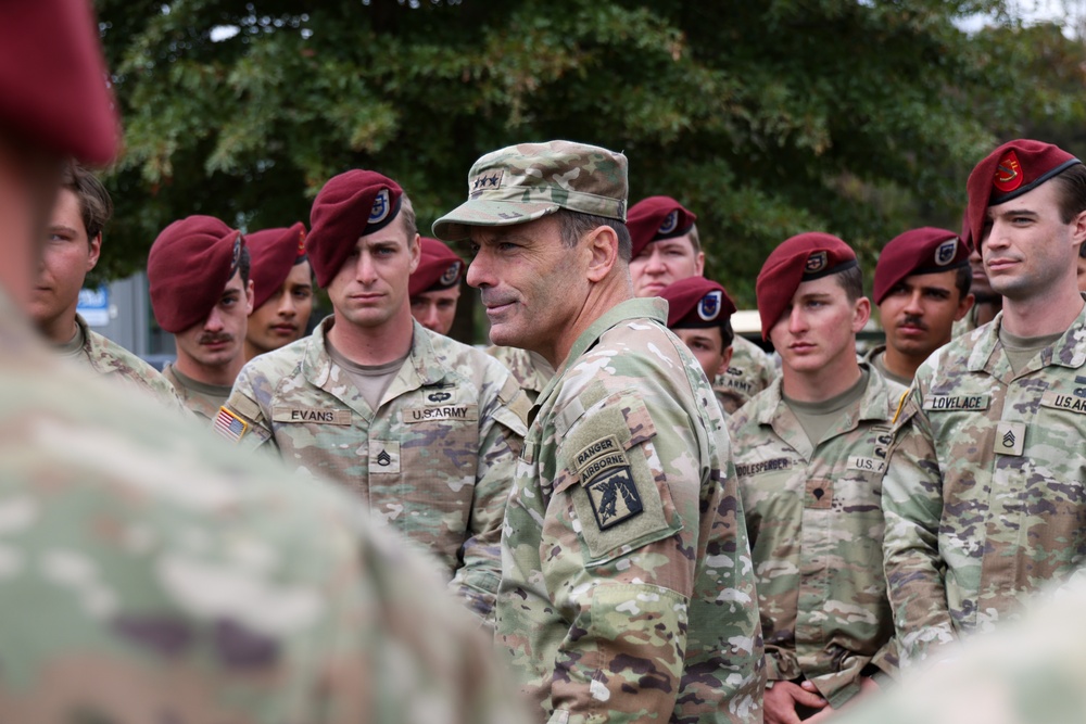 Lt. Gen. Christopher Donahue visits Soldiers at LSA Castle for Hurricane Helene Relief