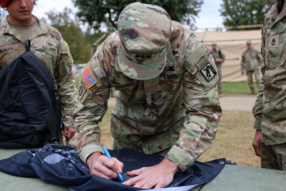 Lt. Gen. Christopher Donahue visits Soldiers at LSA Castle for Hurricane Helene Relief