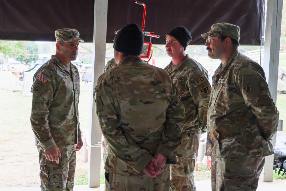 Lt. Gen. Christopher Donahue visits Soldiers at LSA Castle for Hurricane Helene Relief